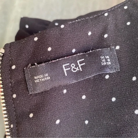 F&F Shift Black Dress Size 8 Polka Dot Long-sleeve - Picture 4 of 9
